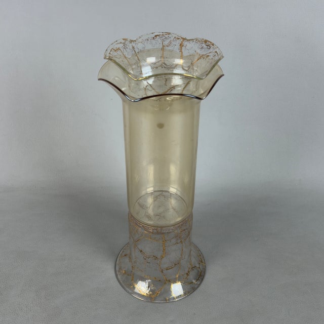 Double Artistic Glass Vase in Amber with Gold Leaf Crackle from Velab Artigiani del Vetro, 1970s For Sale - Image 4 of 11