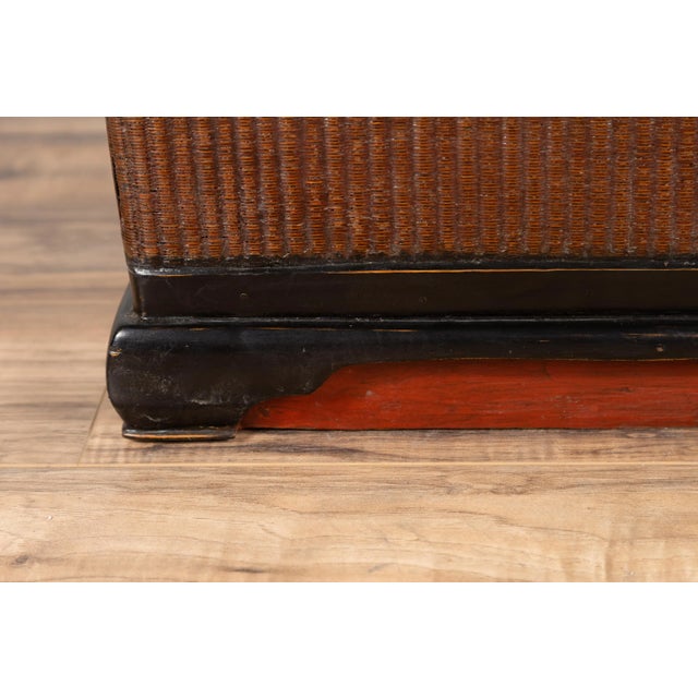 Chinese 1900s Wooden Treasure Chest With Rattan Accents and Dark Brass Hardware For Sale - Image 11 of 13