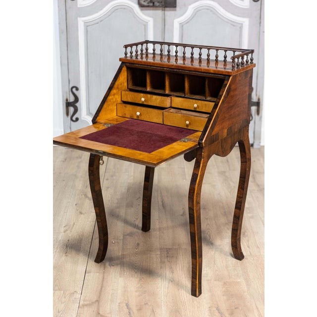 Italian 19th Century Walnut and Mahogany Writing Table with Slant Front Desk For Sale - Image 11 of 14