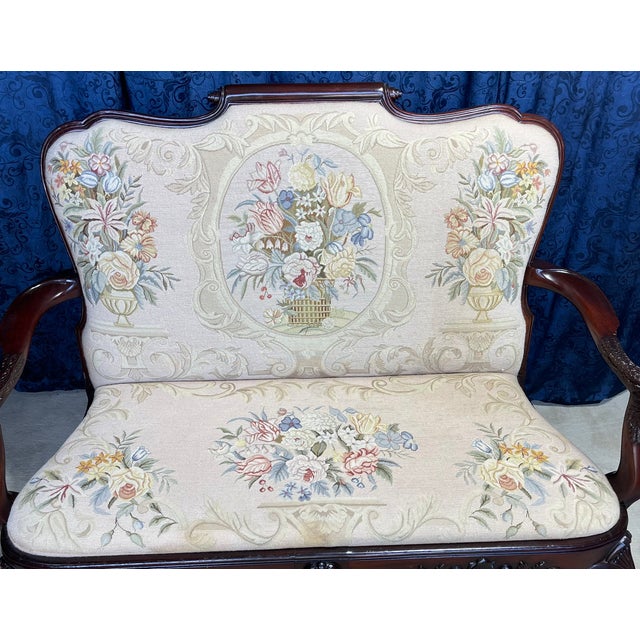 Brown Queen Anne Style Mahogany Needle Point Settee For Sale - Image 8 of 15