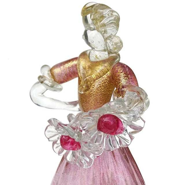 Beautiful vintage Murano hand blown Sommerso pink with gold flecks Italian art glass couple of a man and woman farmer /...