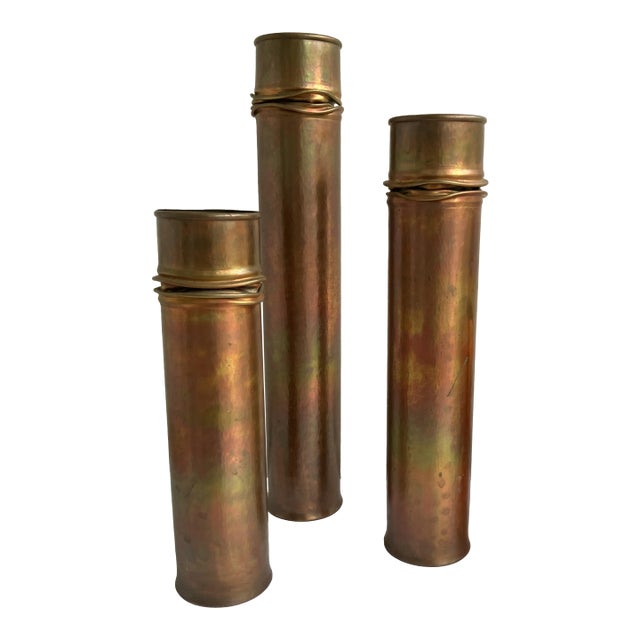 Thomas Roy Markusen, Set of 3 Large Brutalist Copper Vessels or Candleholders, #112, Signed For Sale