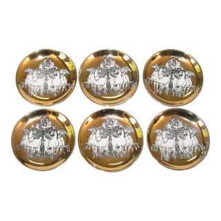 1960s Fornasetti 'Romulus and Remus Ceramic Coasters for Saks Fifth Ave- Set of 6 For Sale
