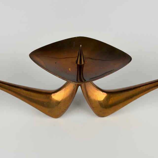 Vintage Three-Light Brass Candelabra by Klaus Ullrich, Germany, 1950s For Sale - Image 4 of 10