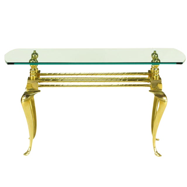 Cast & Polished Brass Cabriole Leg Console Table For Sale