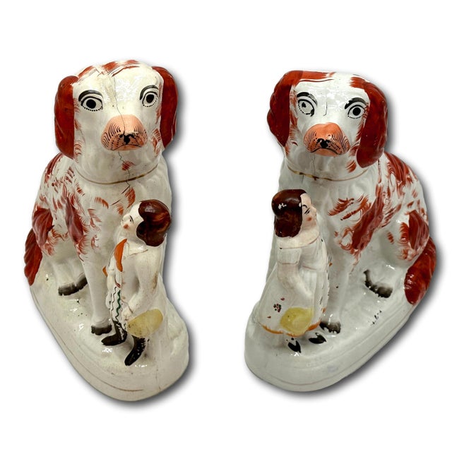 Mid 19th Century A Very Unusual Pair of Large Size Antique English Staffordshire Pottery Dog Figures - Circa Mid 19th Century For Sale - Image 5 of 18