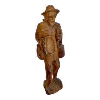 1960s Vintage Wooden Man Figurine Mid Century Sculpture For Sale