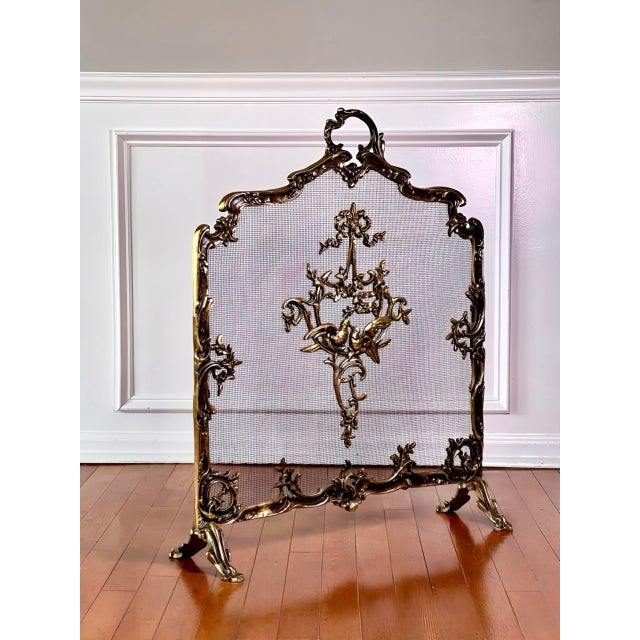 French Louis XVI Style Brass Fireplace Screen With Aged Patina Finish, 20th Century For Sale - Image 16 of 16