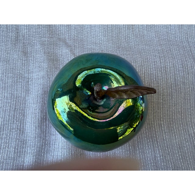 Green Vintage Artisan Made Green Pottery Apple Sculpture Signed For Sale - Image 8 of 14