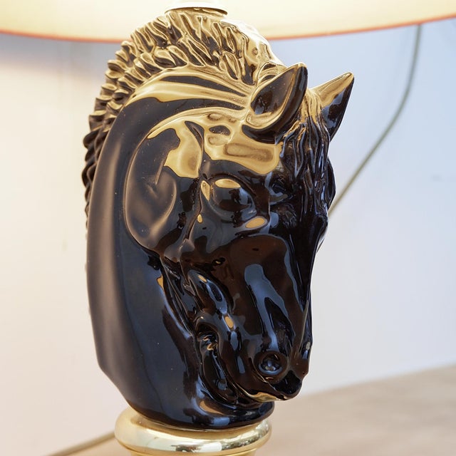 Vintage Black Ceramic Horse-Head Table Lamp from Maison Charles, 1980s For Sale - Image 14 of 18