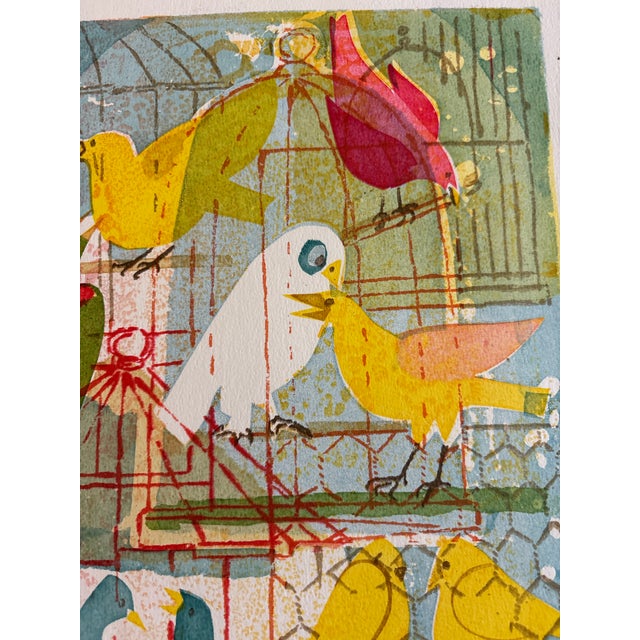 Mid 20th Century Vintage Limited Edition “Bird Market” Print by Lynn Dutil – Signed & Numbered 13/25 Unframed For Sale - Image 5 of 9