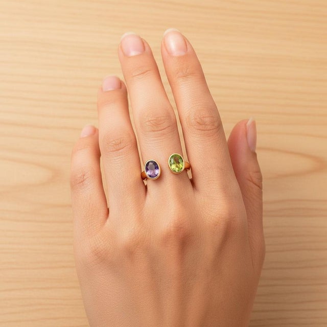 Toi Et Moi Gemstone Ring: Amethyst and Peridot, Size 7.5 For Sale - Image 9 of 11