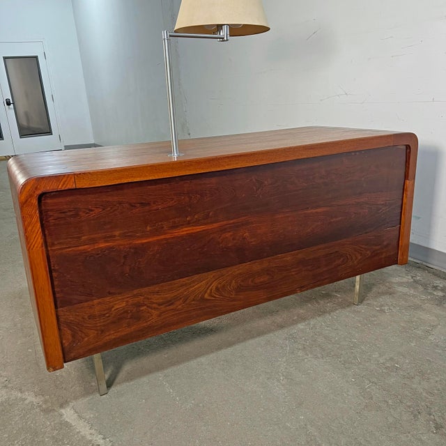 C. 1970s Unique Studio Craft Modernist Rosewood and Teak Doctor's Desk For Sale - Image 13 of 14