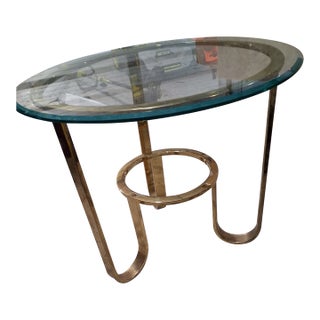 Vintage Modernist Round Brass Side Table For Sale