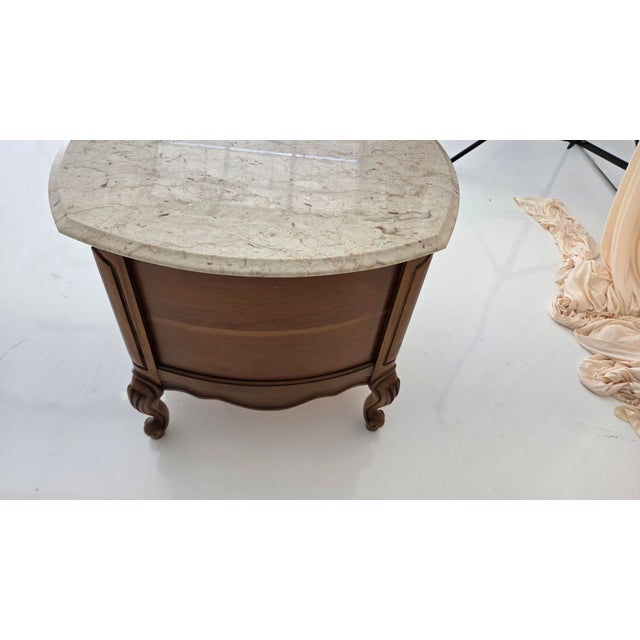 Mid-Century Modern Vintage French Provincial Drum Table With Metal Mesh Cabinet Doors. Made in Italy For Sale - Image 3 of 18