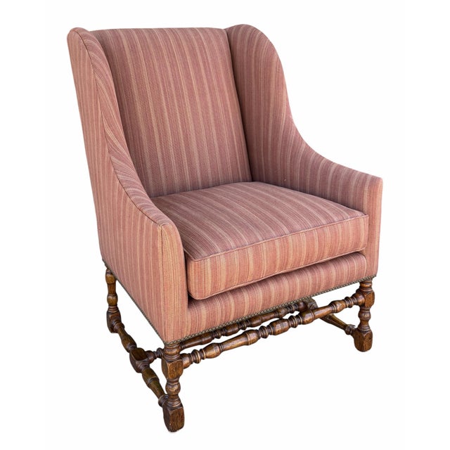 Spanish 18th C Style Dennis & Leen Wingback Arm Chair W Elizabeth Eakins Upholstery For Sale - Image 3 of 4