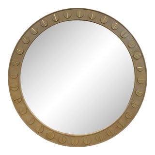 Currey Modern Wood and Gold Round Wall Mirror Prototype For Sale