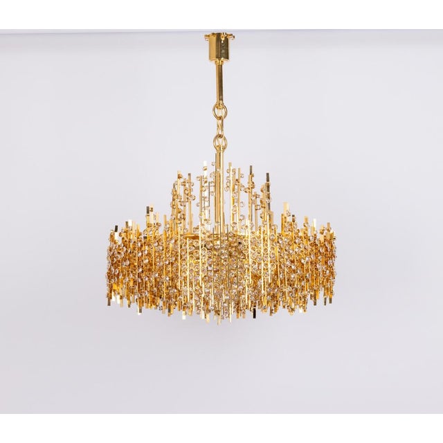 Large Gilt Brass and Crystal Chandelier from Palwa, Germany, 1970s For Sale - Image 3 of 14