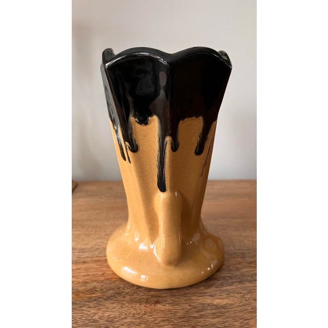 Art Deco 1930s Zanesville "Ebonello" Drip Glaze Fan Vase For Sale - Image 3 of 6