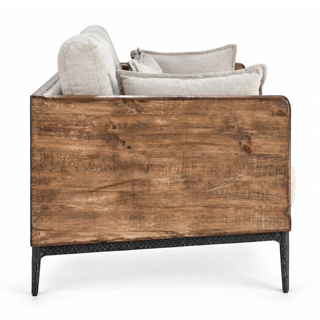 Contemporary Modern Lodge Wood & Ivory Sofa For Sale - Image 3 of 8