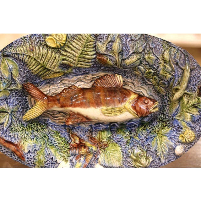French 19th Century French Hand Painted Ceramic Barbotine Fish Platter Palissy Style For Sale - Image 3 of 7