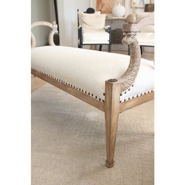 Contemporary "Baker"Carved Rococo Style Bench Serpents/Bouclé Upholstery For Sale - Image 3 of 6