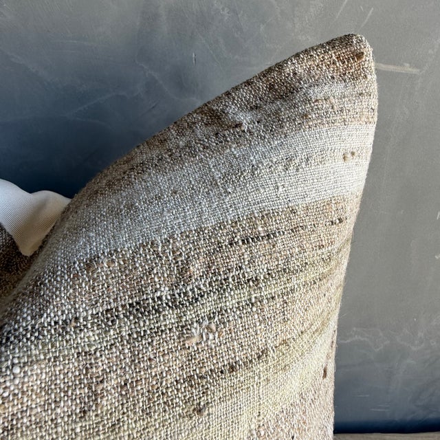 Vintage Turkish Rug Hemp Pillow With Down Insert 22" X 22" For Sale - Image 4 of 7