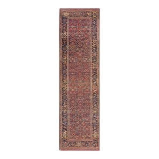 1890s Traditional Red Field Antique Shah Abbas Bidjar Hallway Runner Rug For Sale