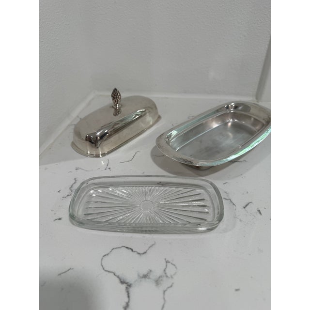 English Vintage F B Rogers Silver Plate Butter Dish With Glass Insert From England For Sale - Image 3 of 5