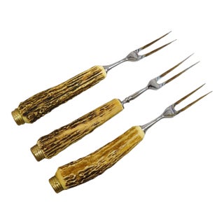 Vintage Stainless Steel and Horn Cutlery Serving Forks, Wingen 1960s For Sale