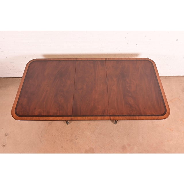 John Widdicomb Georgian Banded Mahogany Double Pedestal Extension Dining Table, Newly Refinished For Sale In South Bend - Image 6 of 11