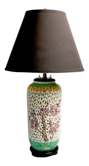 Reticulated Blanc De Chine and Polychrome Porcelain Table Lamp.