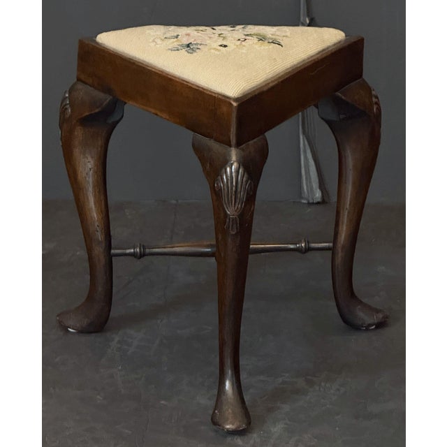 English Triangular Stool With Cabriole Legs and a Needlepoint Seat For Sale - Image 4 of 8