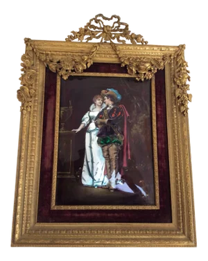 Antique Limoges Enamel Plaque in Bronze Frame