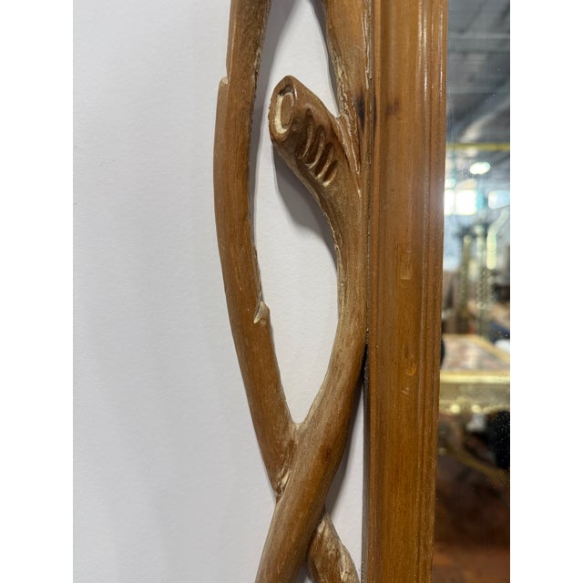 Italian Faux Bois Wall Mirror With Carved Wood Frame, Rustic Style For Sale In Providence - Image 6 of 9