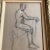 Original charcoal drawing on gray paper heightened with white pastel unsigned sketch 16 x 20 overall size with vintage...