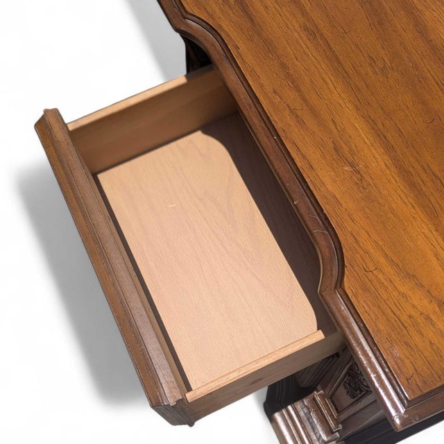 Late 20th Century Pair of Traditional Carved Wood Two-Drawer Nightstands For Sale - Image 11 of 18