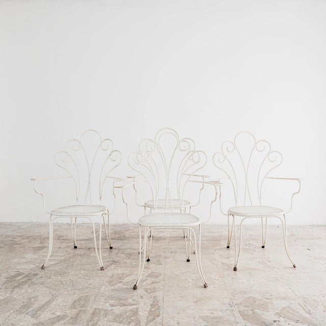 Metal Garden Armchairs in White Iron attributed to Lio Carminati, 1950s, Set of 4 For Sale - Image 7 of 13
