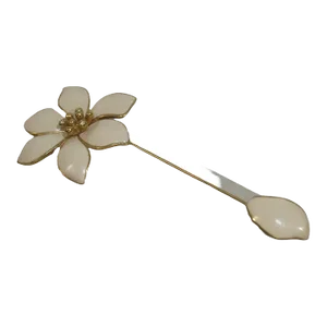 1980s Givenchy Gold White Enamel Stick Pin