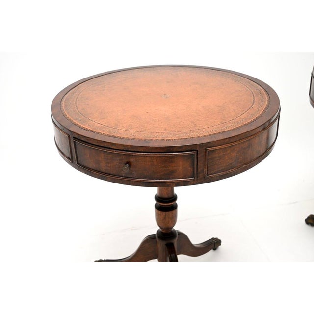 Regency Leather Top Drum Tables, 1950s, Set of 2 For Sale - Image 9 of 11