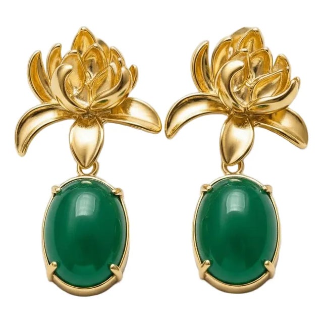 Lotus Green Onyx Drop Earrings For Sale