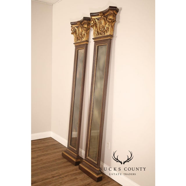 Pair Of Decorative Mirrored Wall Columns With Gilt Carved Capitals By Francisco Hurtado For Sale - Image 14 of 18