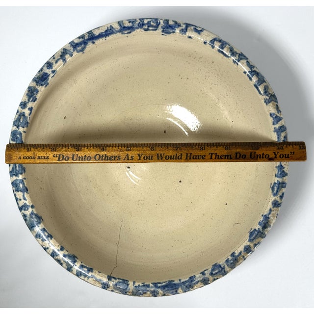 Antique Spongeware Mixing Bowl: Blue Banded Stoneware, 19th Century Americana For Sale - Image 9 of 10