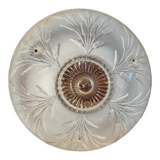 Vintage Frosted Glass Flush Mount Ceiling Light Shade With Prismatic Center – Etched Botanical Motif, 10” For Sale