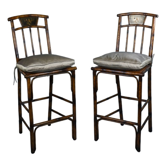 Pair of Burnt Bamboo Counter Stools | Chairish