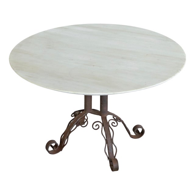Vintage Art Deco Coffee Table in Wrought Iron and Marble, 1920s For Sale