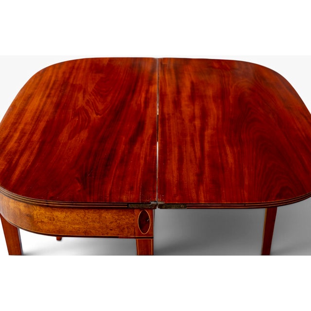 Wood Antique American Federal North Shore Inlaid Mahogany Demilune Games Table For Sale - Image 7 of 15