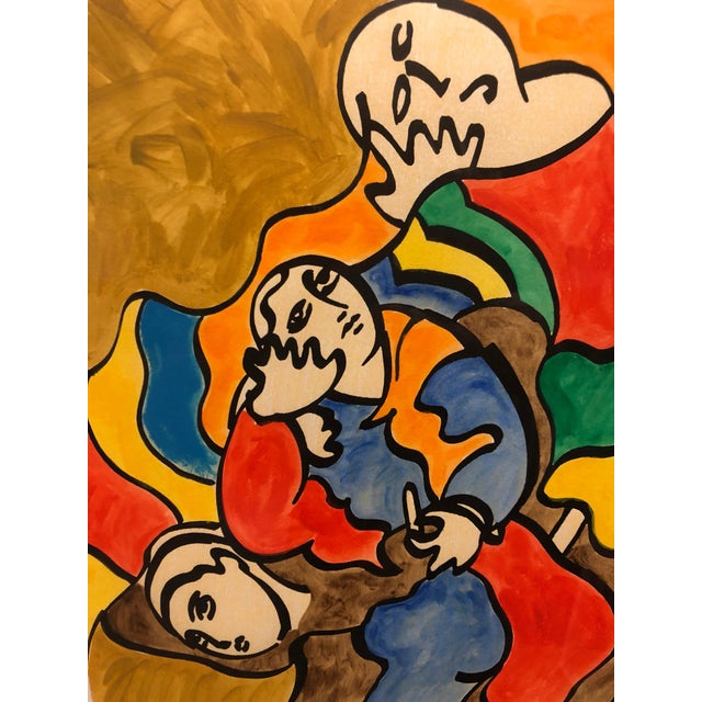 Pop Art Sandro Chia, Woodblock Heliorelief with Hand Painting "Novel" Italian Post Modernist Pop Art, 1989 For Sale - Image 3 of 5