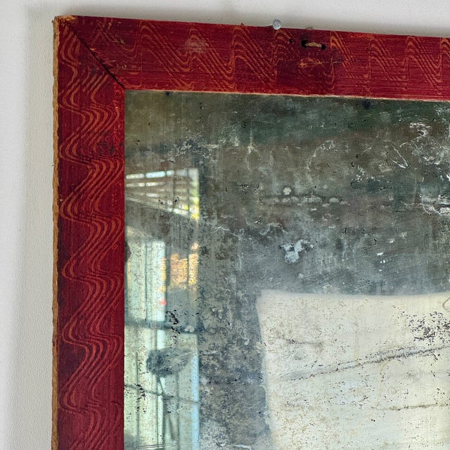 Early 19th Century Early 19th Century Primitive Distressed Mirror in Wood Frame With Unique Pattern For Sale - Image 5 of 5
