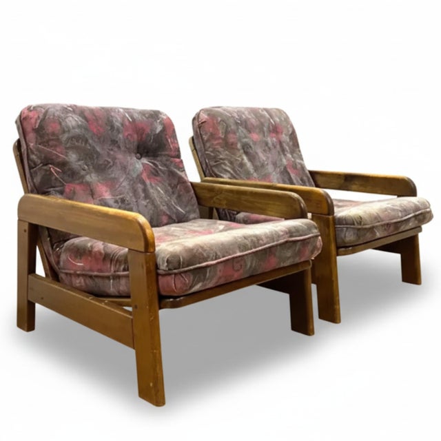 Vintage Armchairs in Wooden Frame, 1970s, Set of 2 For Sale - Image 4 of 10